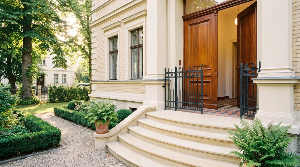 Eingang einer Gründerzeitvilla in Potsdam nach der Gebäudereinigung